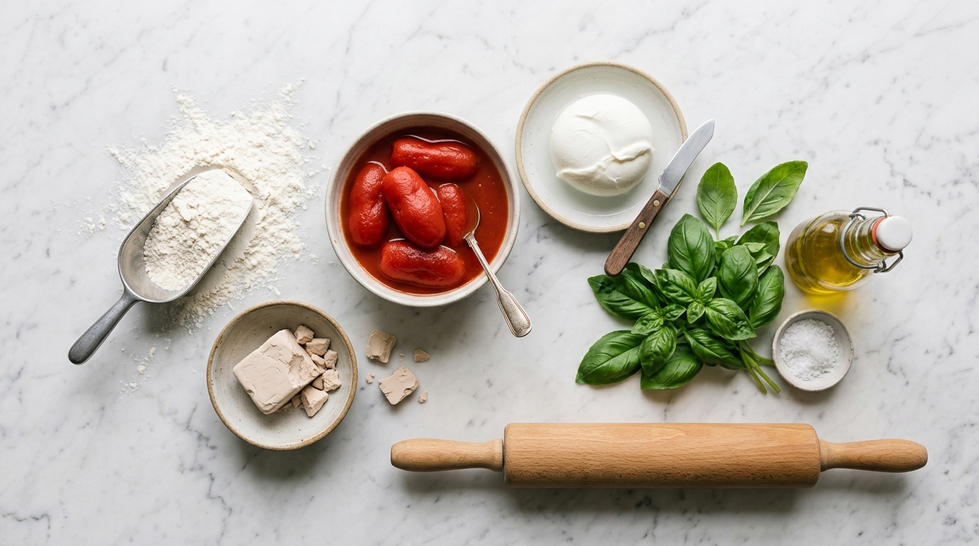 Pizzazutaten und frische Kräuter